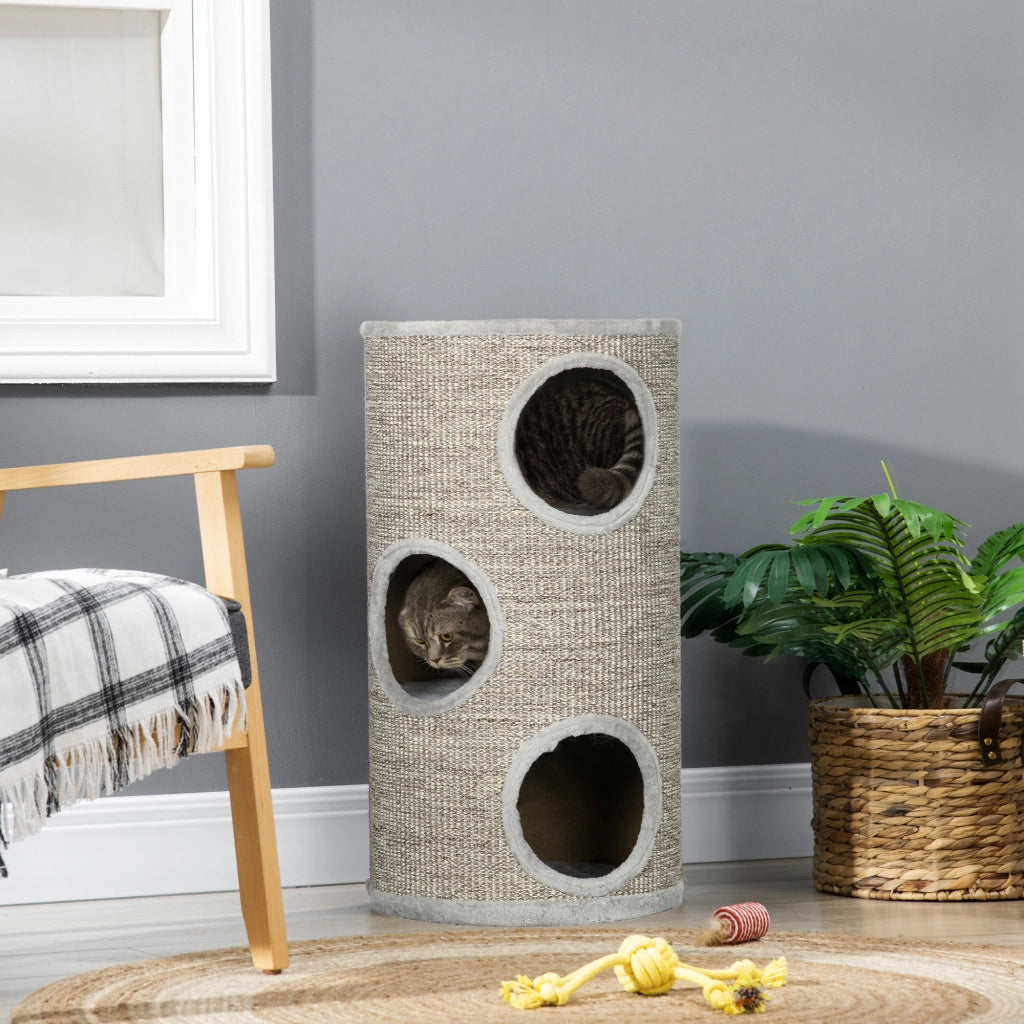 Tiragraffi per gatti a 3 livelli con sisal e peluche ¨C zephmum ¨C grigio 38x70 cm