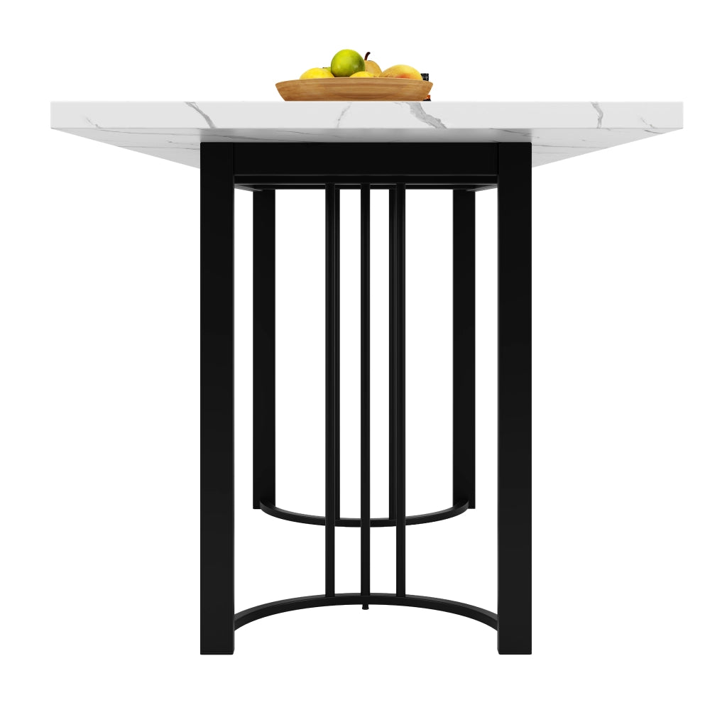 Tavolo allungabile da pranzo rettangolare con piano in MDF e gambe in metallo, per cucina e soggiorno, nero e bianco