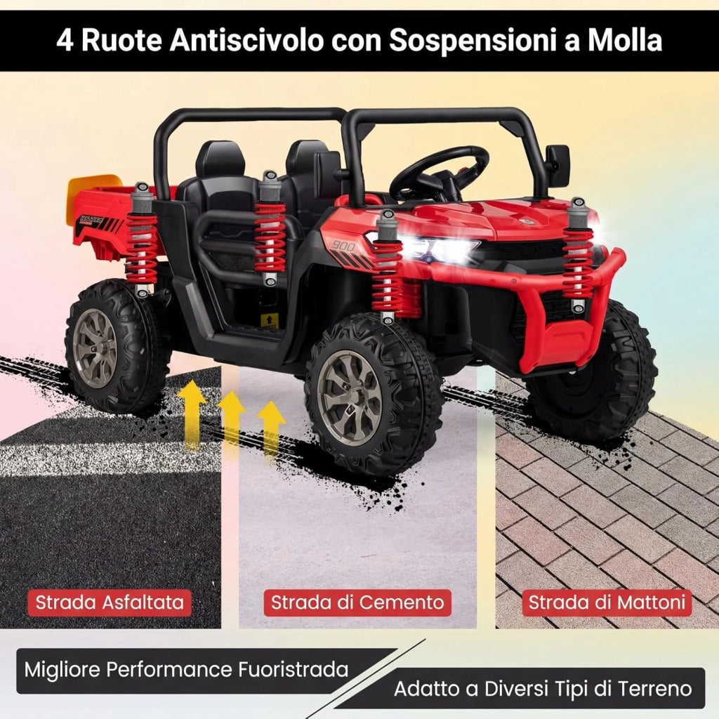 12V Auto Elettrico per Bambini, Trattore Elettrico con Scatola di Scarico, Macchina Elettrica con Pala Telecomando e Musica, Regalo per Bambini 3-8 Anni, 3-8 km/h (Rosso)