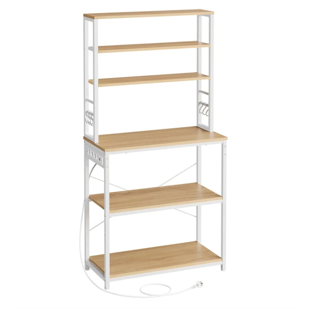 Mensola da cucina con multipresa mensola per macchina da caffè 6 ripiani 6 ganci per forno a microonde struttura in acciaio 40 x 80 x 167 cm bianco 12_0005662