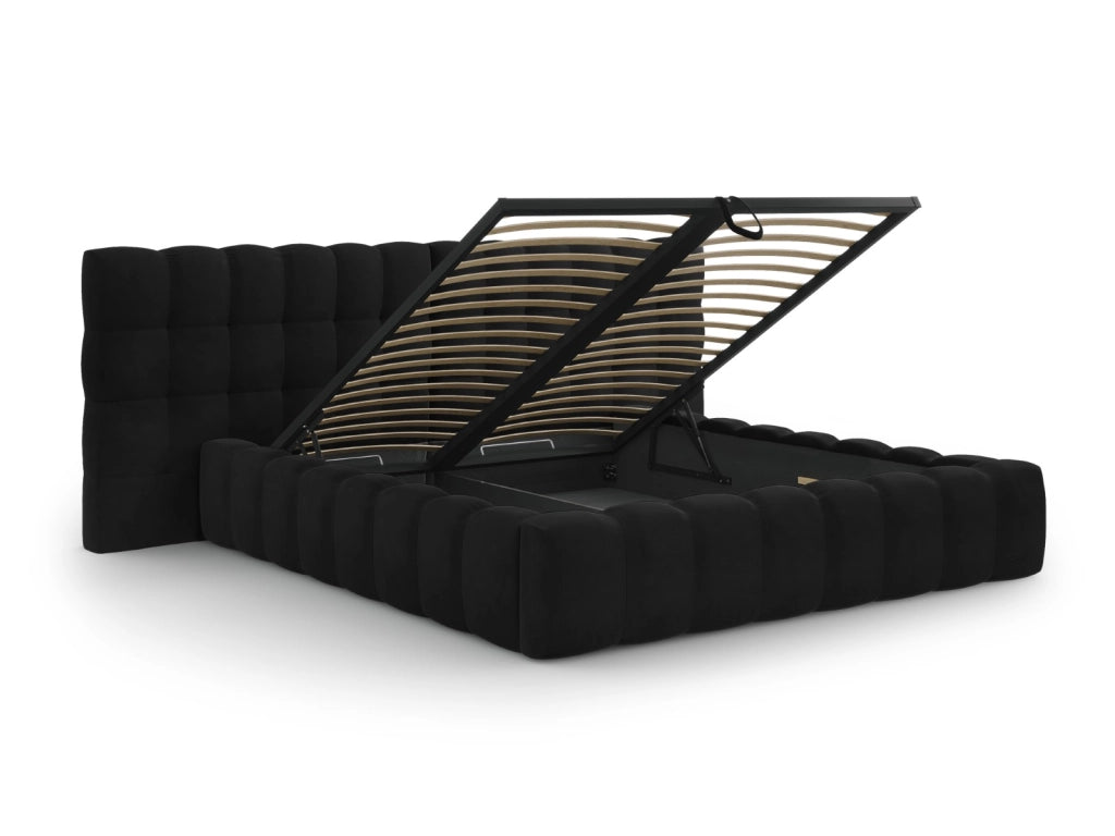 Cosmopolitan Design - Letto a cassettone con testiera doppia "Bali" 140x200cm in velluto nero 