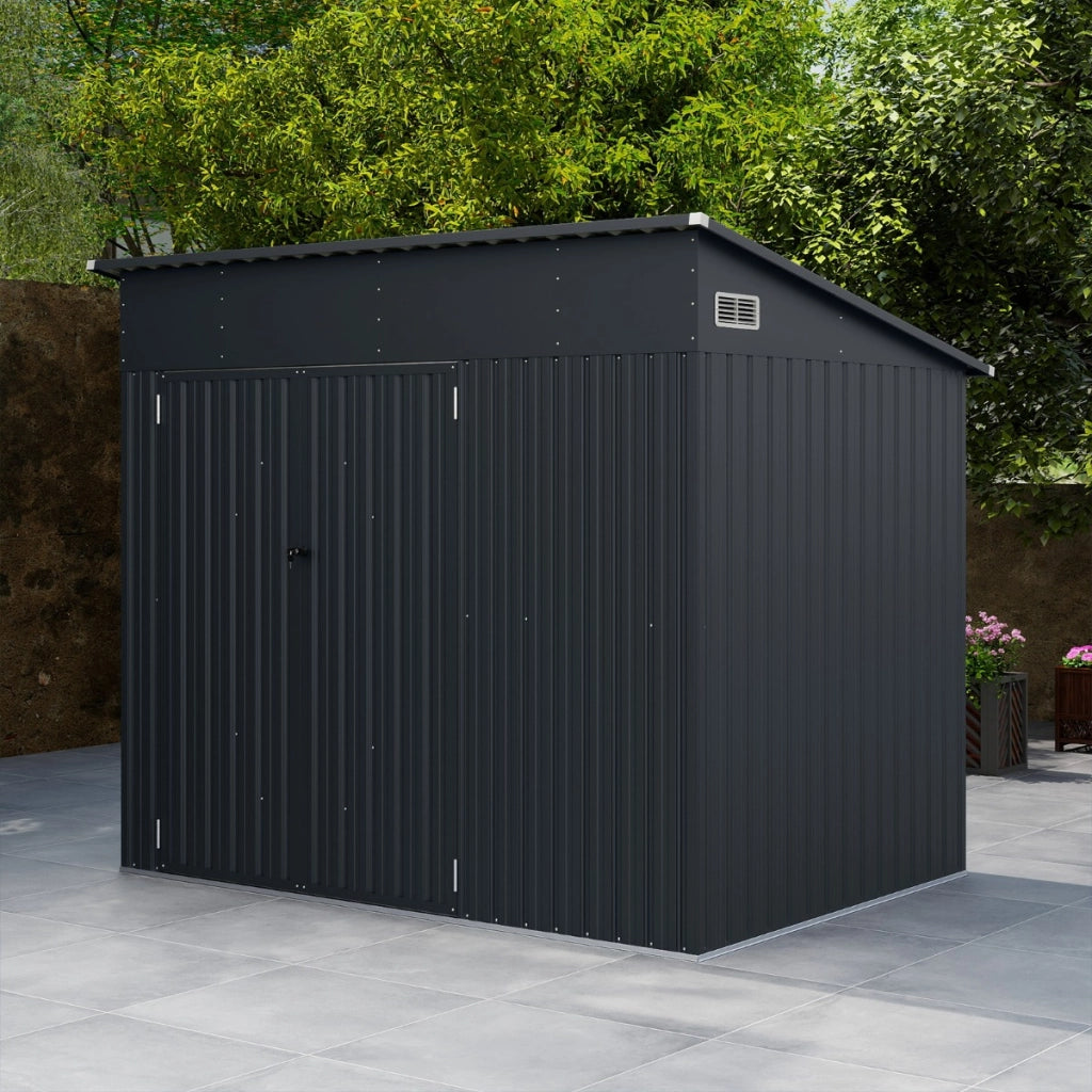 Capanno esterno bloccabile con tetto inclinato per cortile e patio, Capanno da giardino per attrezzi e biciclette Grigio scuro-Casette da giardino