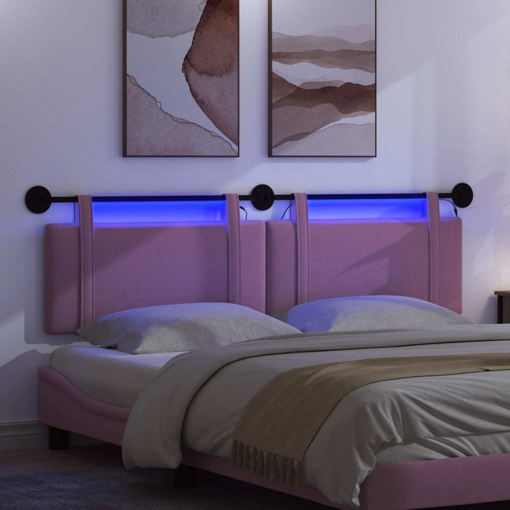 Testiera sospesa Con luce LED Rosa Tessuto 3423977