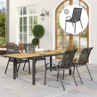 Set 4 Sedie da Giardino Impilabili in Acciaio e Tessuto a Rete Traspirante, 54x71x93 cm, Nero