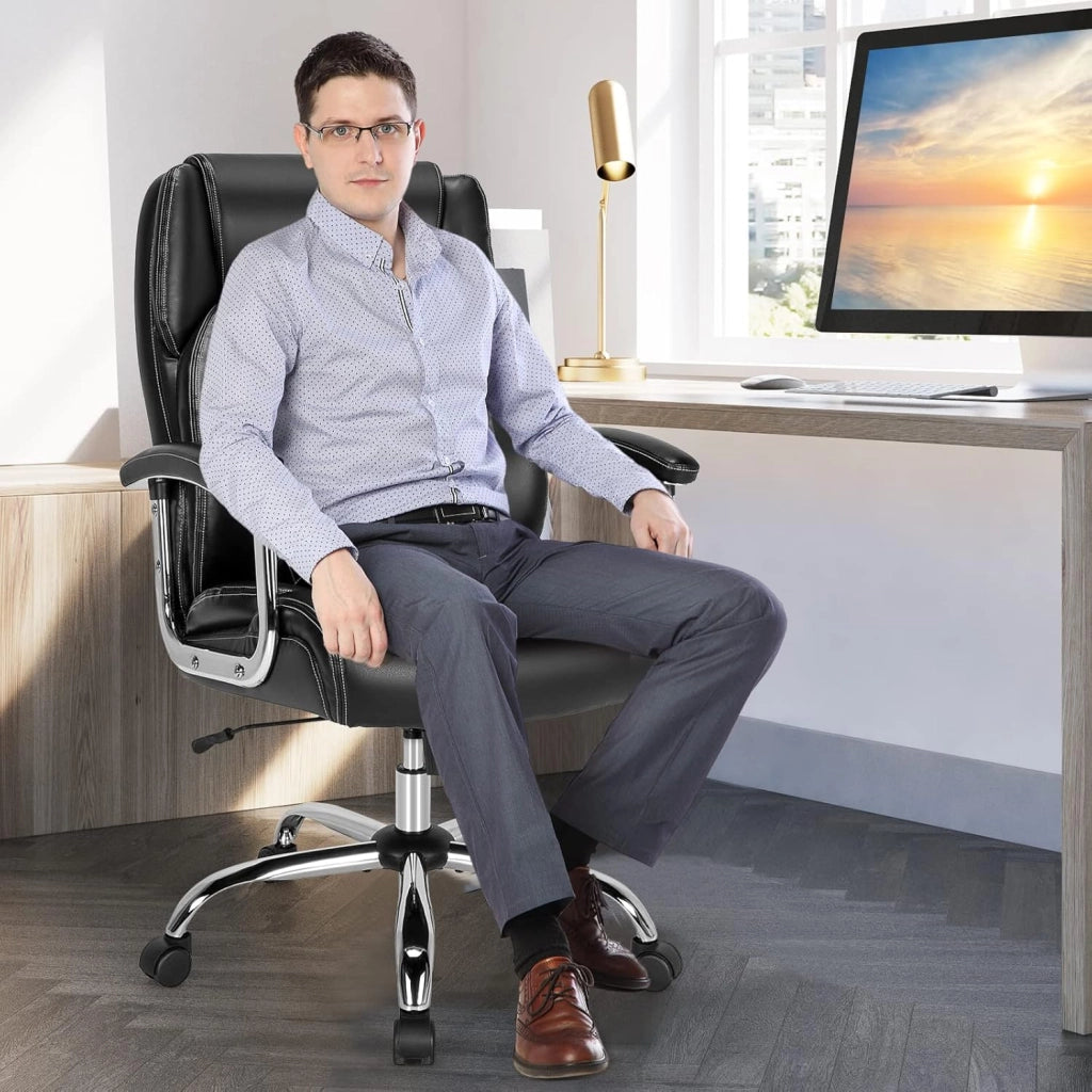 Sedia da ufficio ergonomica con 5 ruote, seduta larga con altezza regolabile 54-61,5 cm, schienale reclinabile e braccioli, carico fino a 225 kg, sedia imbottita per studio
