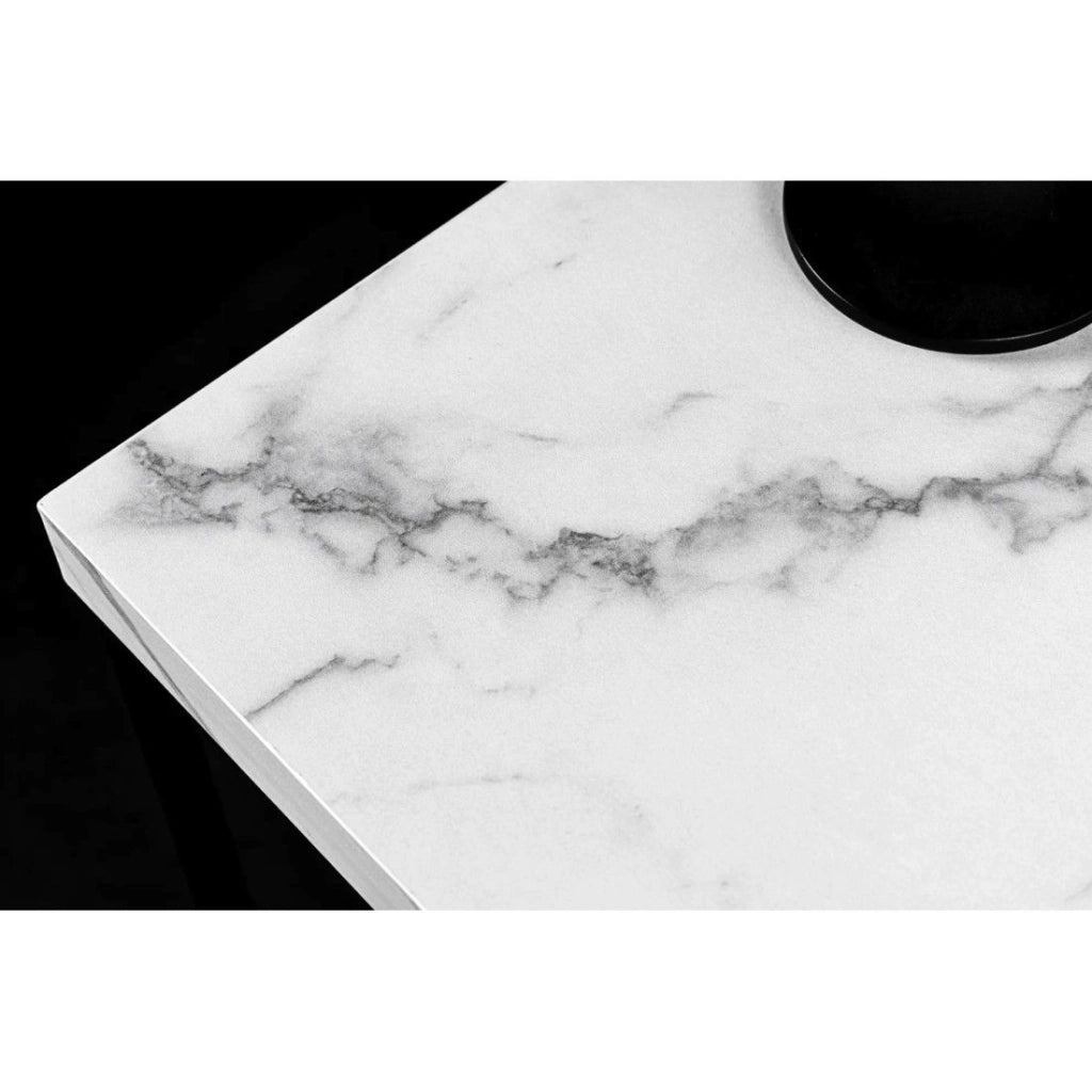Tavolino basso ABITTA quadrato 60 cm marmo bianco – Moderno con piano effetto marmo e gambe in metallo