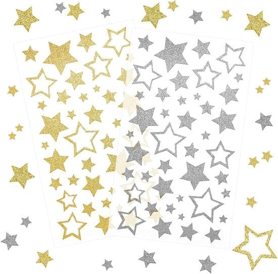 Stelle di Natale Autoadesive con Glitter 6 Fogli - Argento e Oro - Regali Scrapbooking Decorazione Artigianale