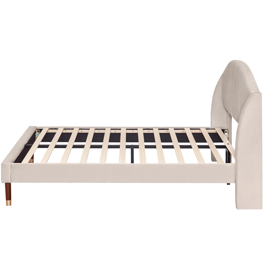 Letto imbottito 140x200 cm in velluto beige con rete