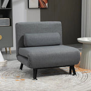 POLTRONA LETTO CON SCHIENALE REGOLABILE IN 5 POSIZIONI, TESSUTO EFFETTO LINO E ACCIAIO, 75X70X75 CM, GRIGIO