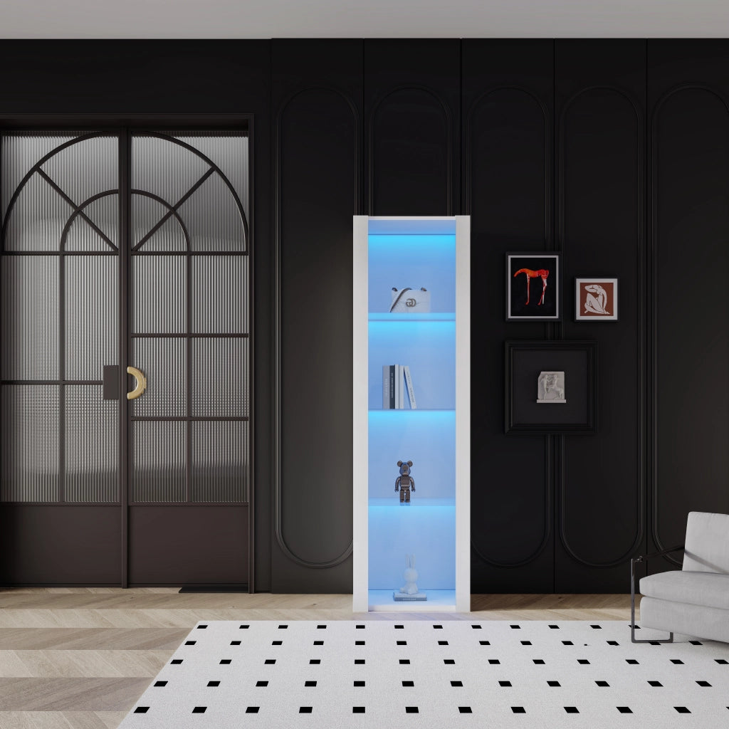 Vetrina con 3 ripiani in vetro e illuminazione LED APP - per soggiorno - in truciolare - 55x38x166 cm - bianco