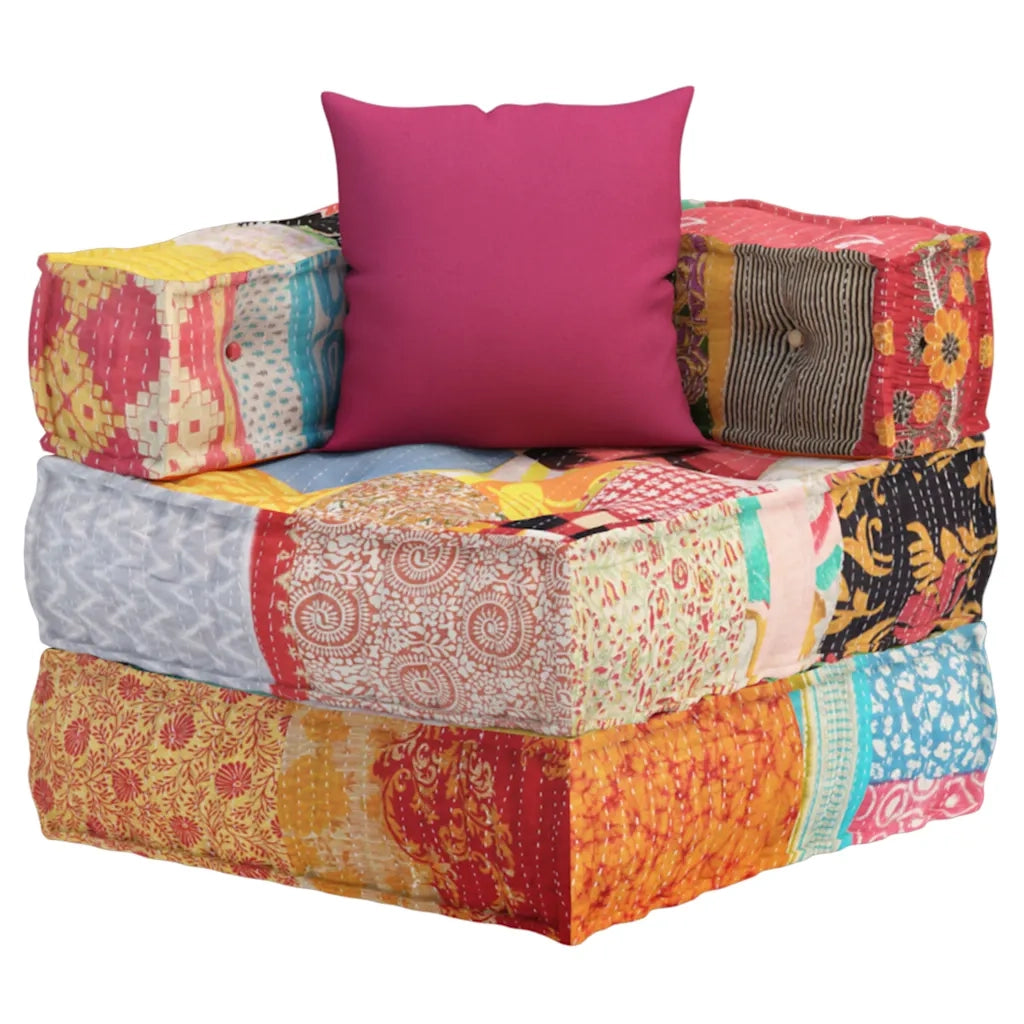 Pouf Modulare con Cuscino in Tessuto Patchwork 350377