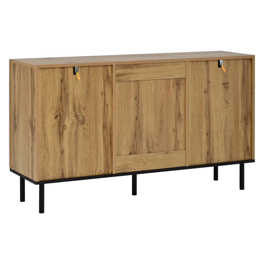 Credenza con 3 ante e frontale effetto ondulato; in truciolato e gambe in metallo; per soggiorno; 120 × 35 × 70 cm