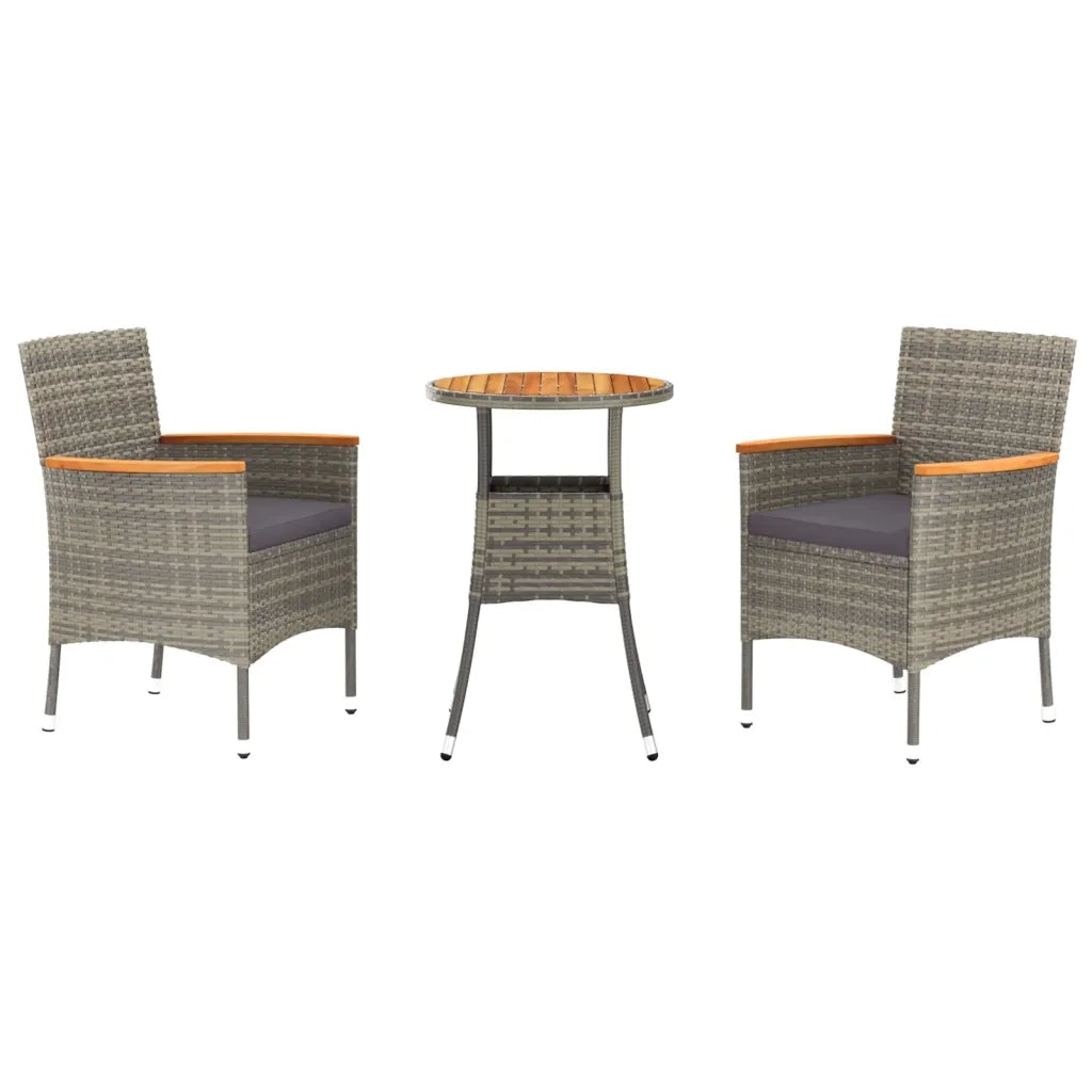 Set Bistrò da Giardino 3 pz con Cuscini in Polyrattan Grigio 3187430
