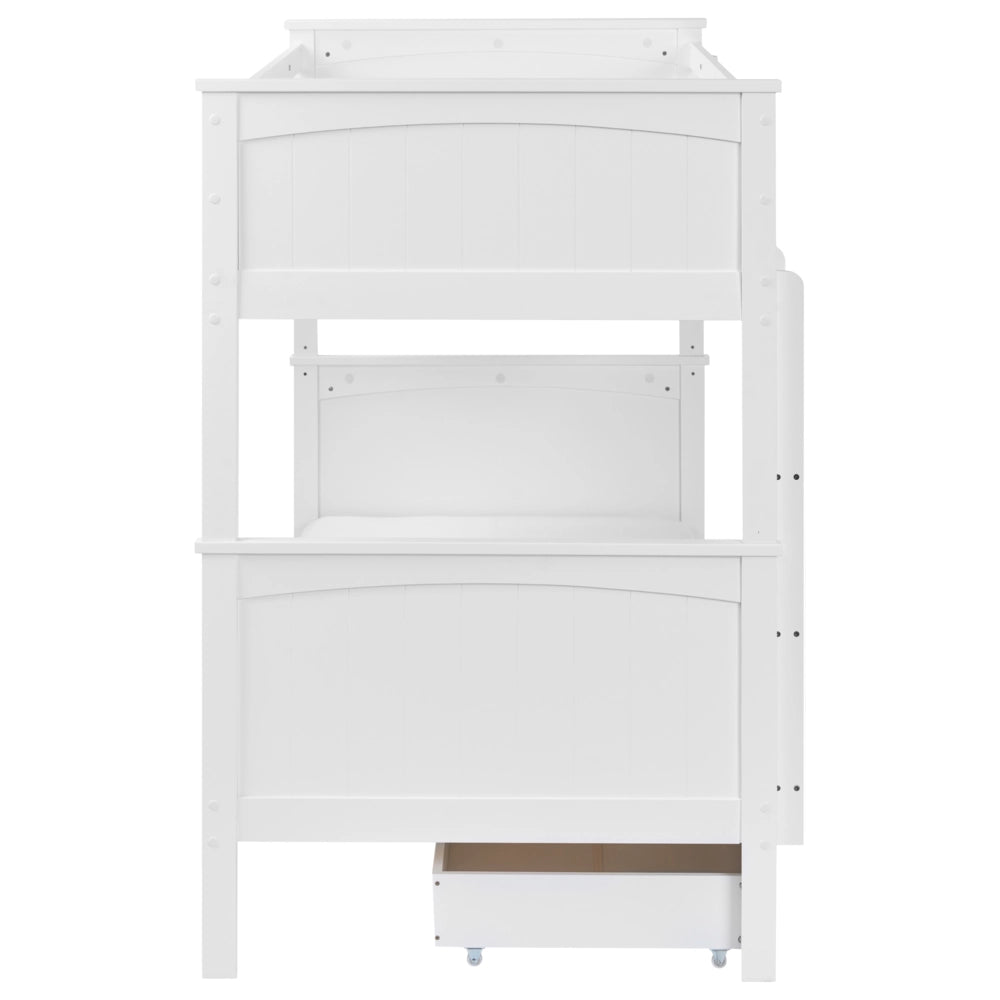 Letto a banca doppia con contenitore in legno di pino bianco singola misura 90 x 200 per bambini in cameretta