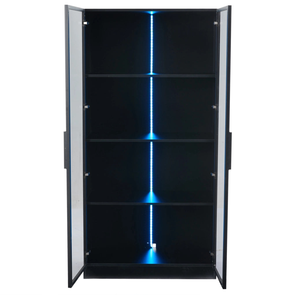 Vetrina moderna con porte in vetro e LED controllabili da app; 80 x 40 x 160 cm; nero