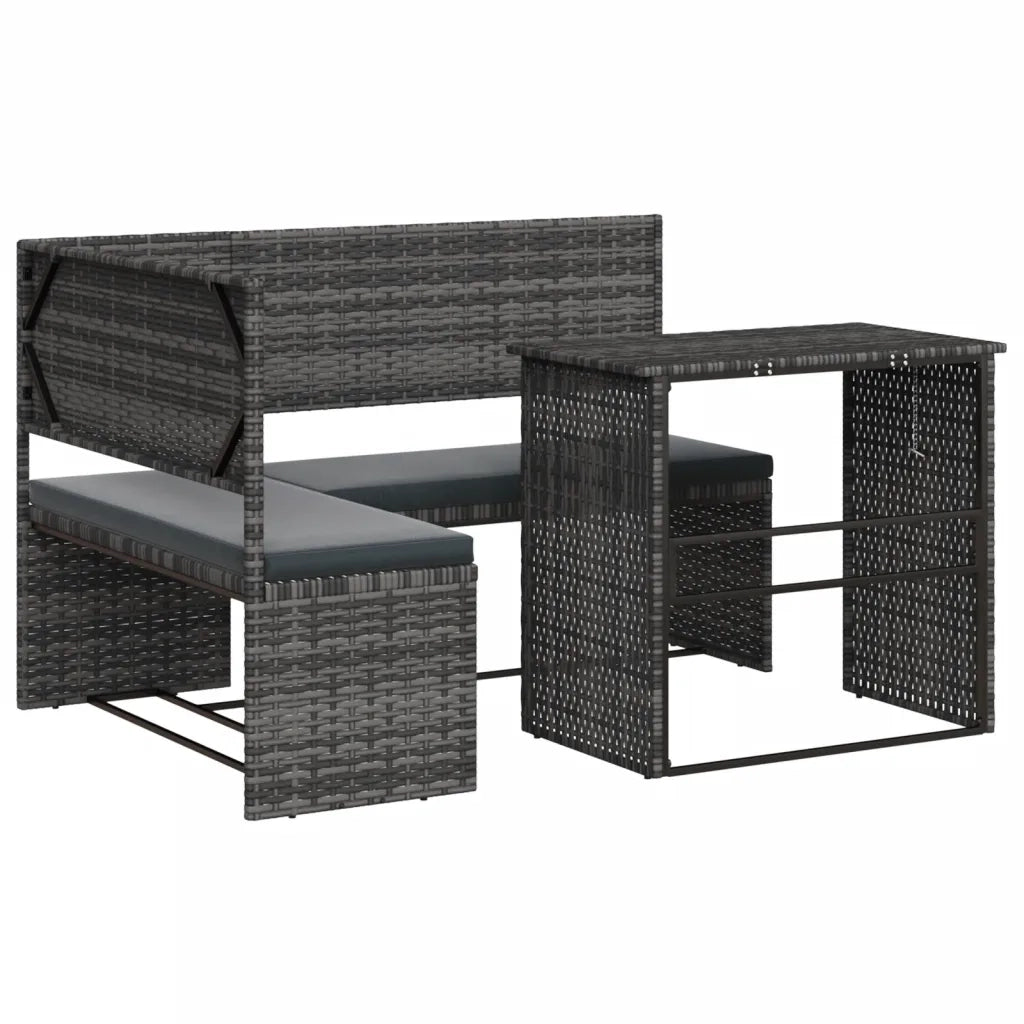 Divano da Giardino con Tavolo e Cuscini a L Grigio Polyrattancod mxl 91745