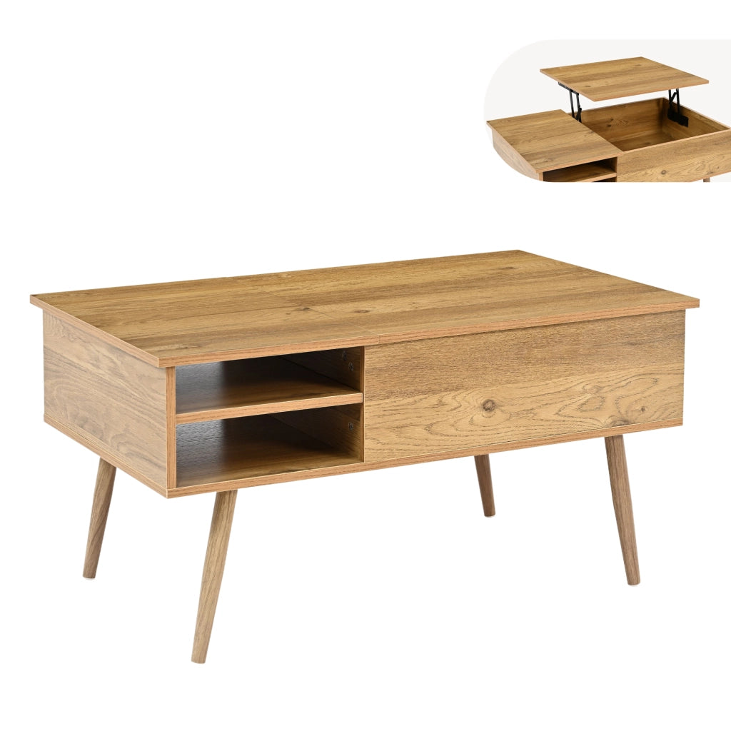 Tavolino da Salotto Vasdabod con Piano Sollevabile e 2 Vani Aperti 96 x 59 x 50 cm - Effetto Rovere [en.casa]