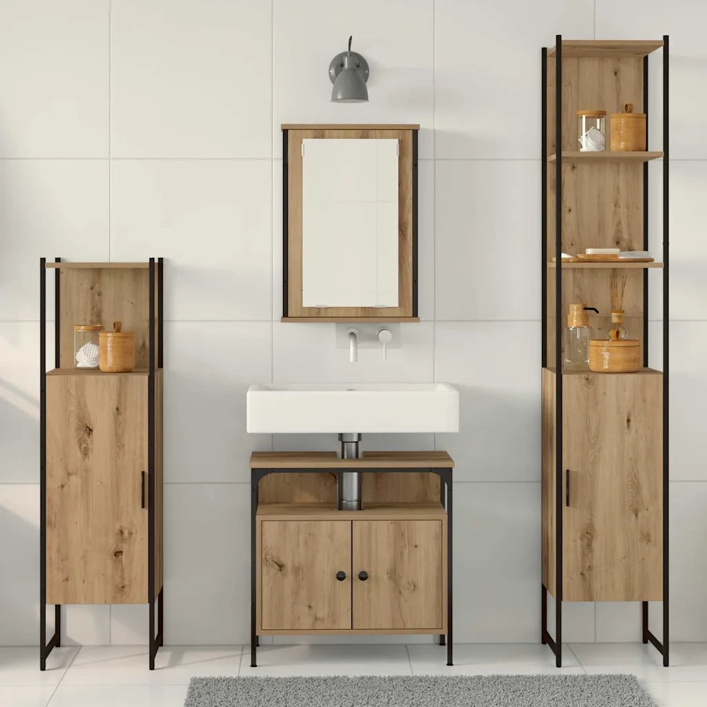 Set di mobili per il bagno con porta 4 pcs rovere artigianale 3334426