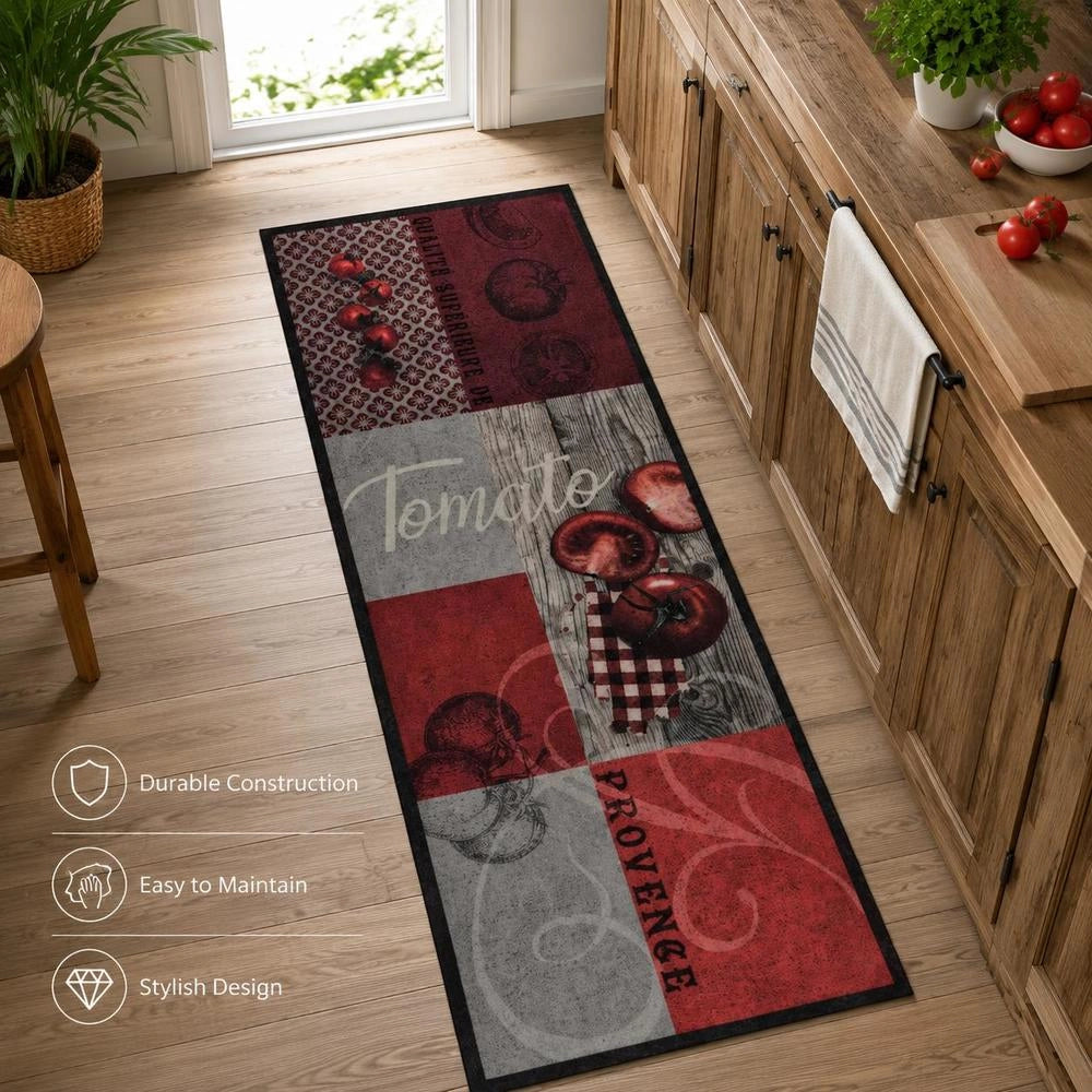 Washable Kitchen Floor Mat, Tomato Design, 60x180 Cm