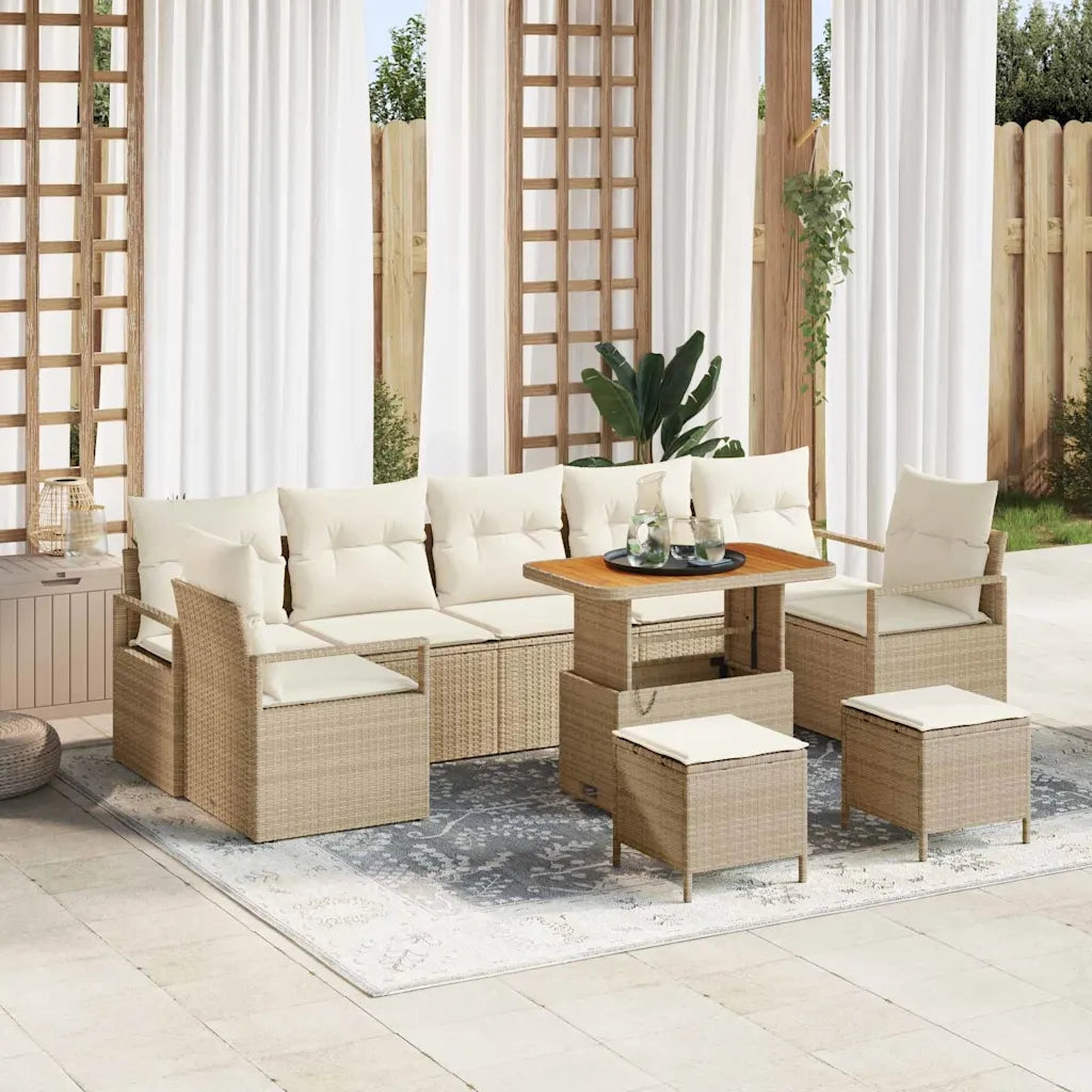 Set Divano da Giardino con cuscino 10 pcs Beige e Crema