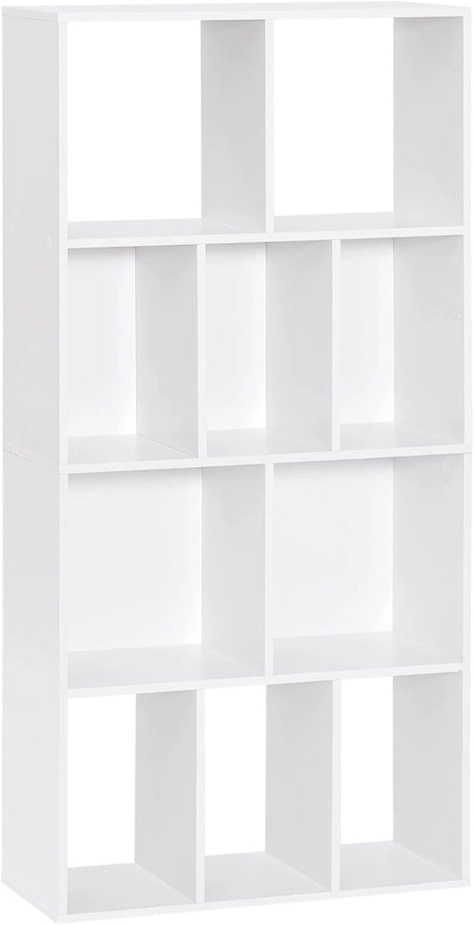 Scaffale da Soggiorno a 4 Ripiani, Libreria in Legno Salvaspazio con 10 Cubi Portaoggetti, Mobile Multiuso Moderno Bianco, per Studio, Camera da Letto, Cucina, Ufficio, 60x20x120cm