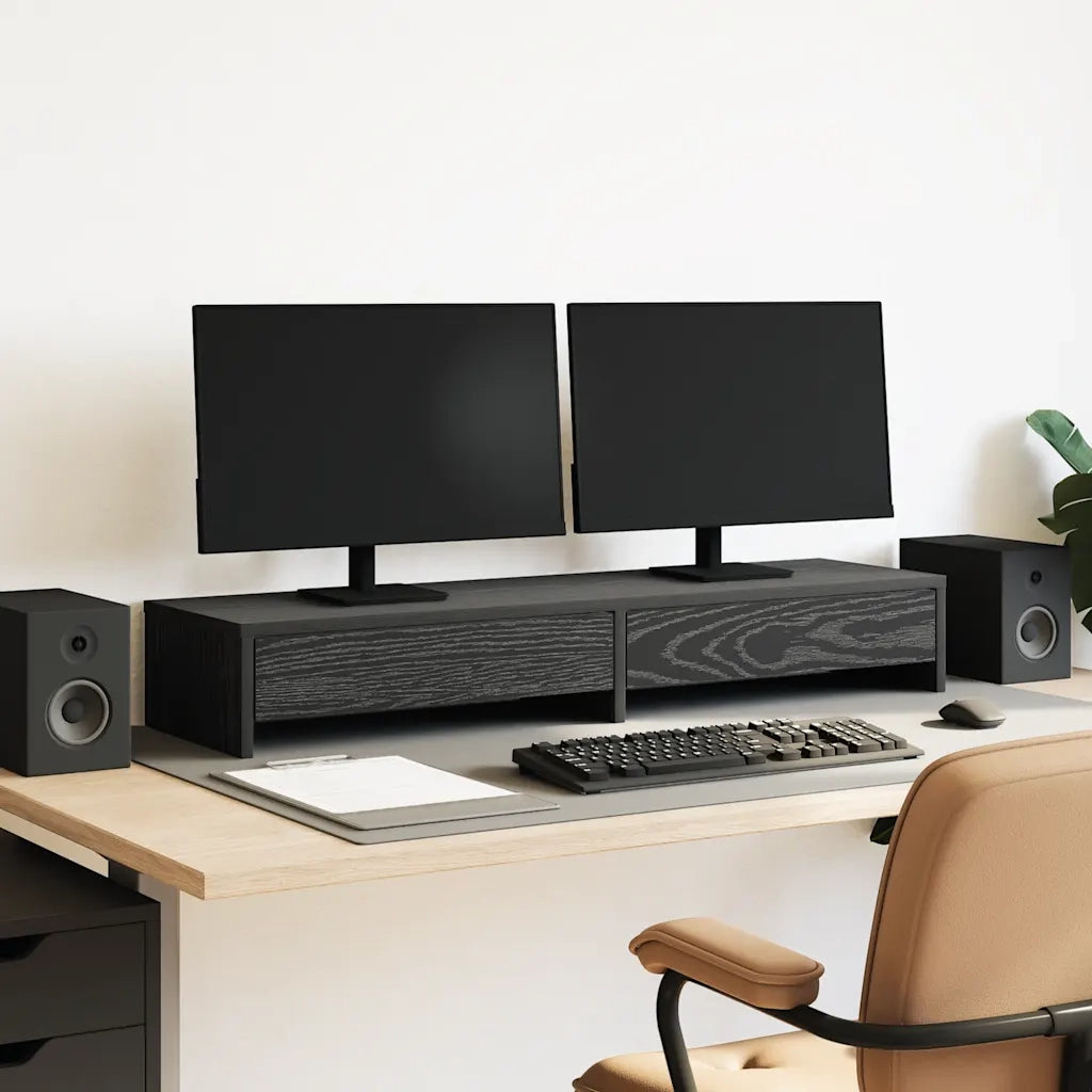 Supporto Monitor con Cassetti Rovere Nero 100x27x15 cm 868086