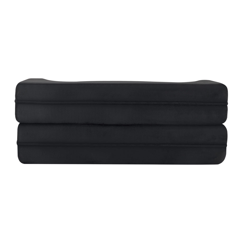 Divano letto pieghevole futon in schiuma con 2 cuscini e rivestimento in peluche corto nero 34 × 34 × 124 cm