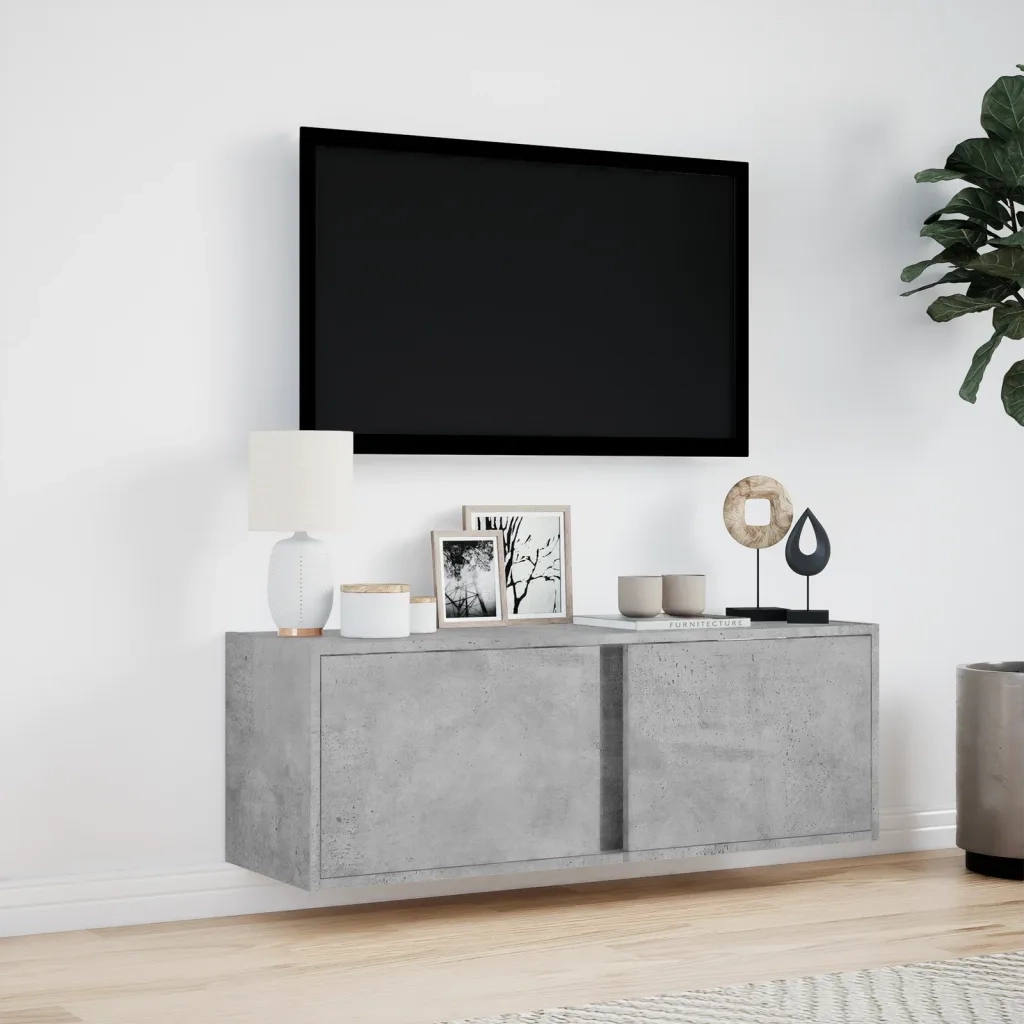 Mobile TV a Parete con Luci LED Grigio Cemento 100x31x35 cm 852267