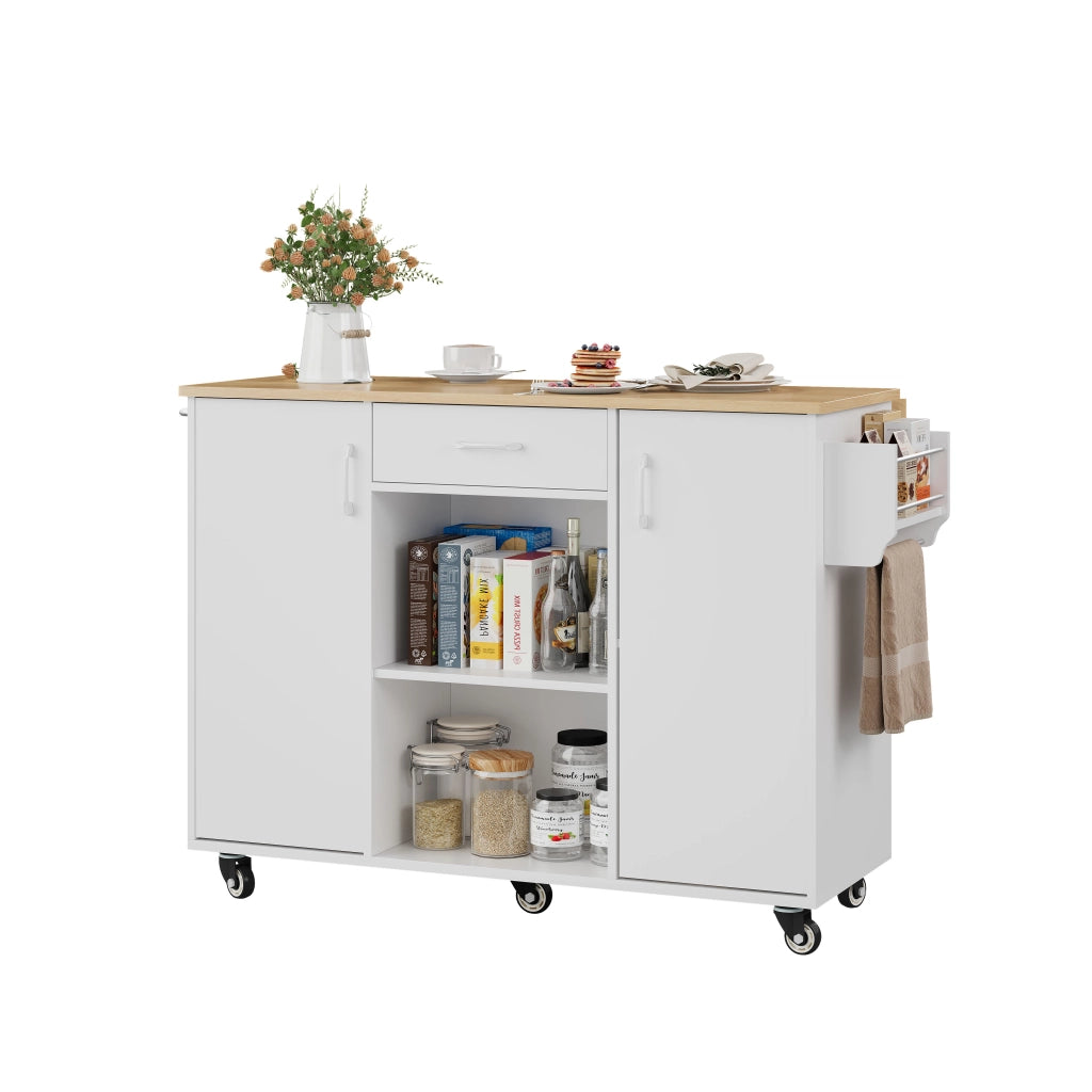 Isola da Cucina con Piano Pieghevole e Cassetto ¨C MINIMAL ¨C Bianco/Rovere, 92,9x120x43,5cm