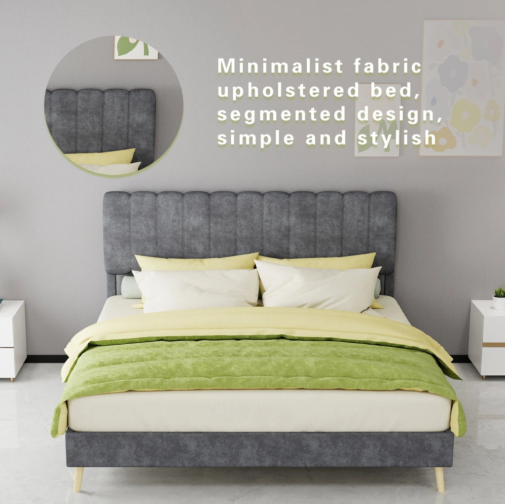 Letto imbottito 160x200 cm in velluto olandese grigio con struttura in metallo