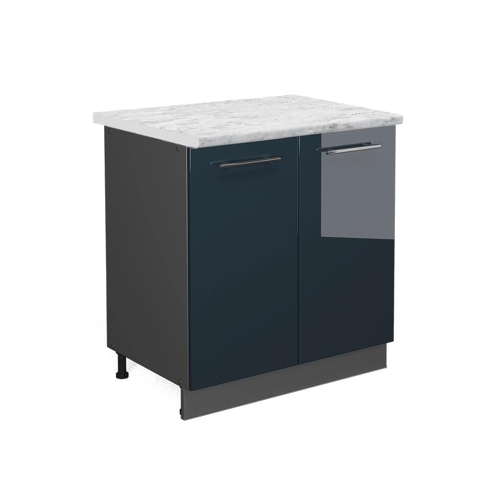 Mobile lavello cucina Fame-Line Blu scuro lucido/Antracite 80 cm con ripiano, PL Marmo Vicco