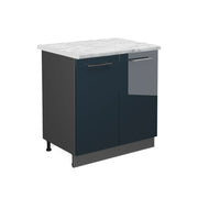 Mobile lavello cucina Fame-Line Blu scuro lucido/Antracite 80 cm con ripiano, PL Marmo Vicco