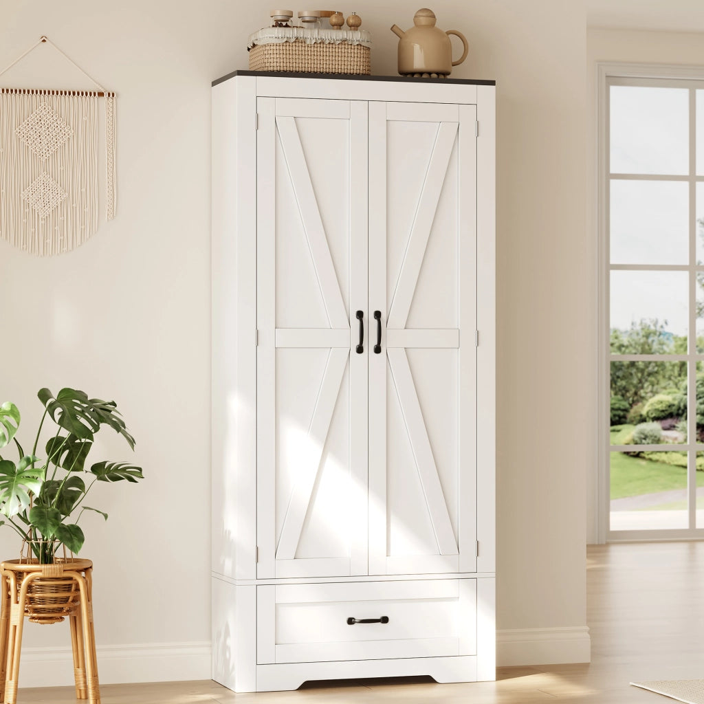 Armadio da cucina 80x35x183 cm con 2 ante e cassetto in MDF bianco