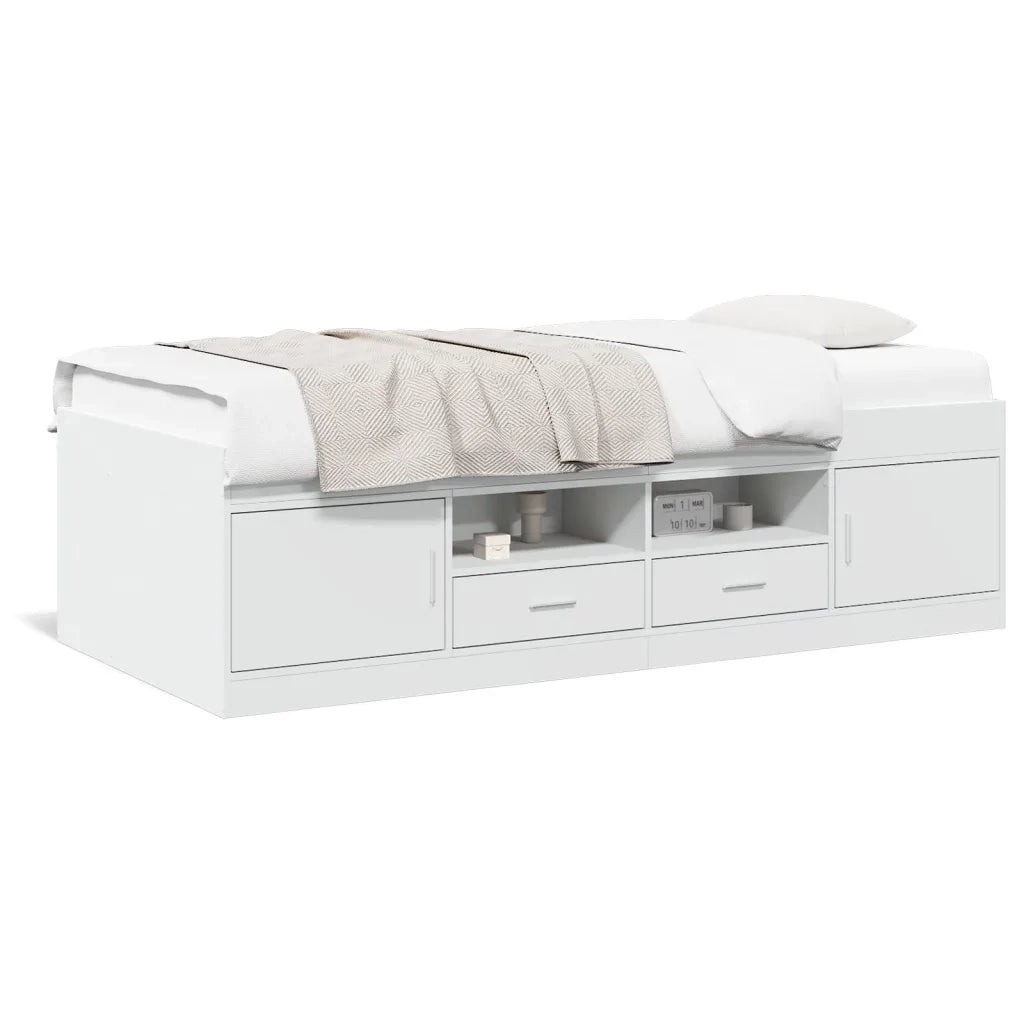 Divano Letto con Cassetti senza Materasso Bianco 100x200 cm