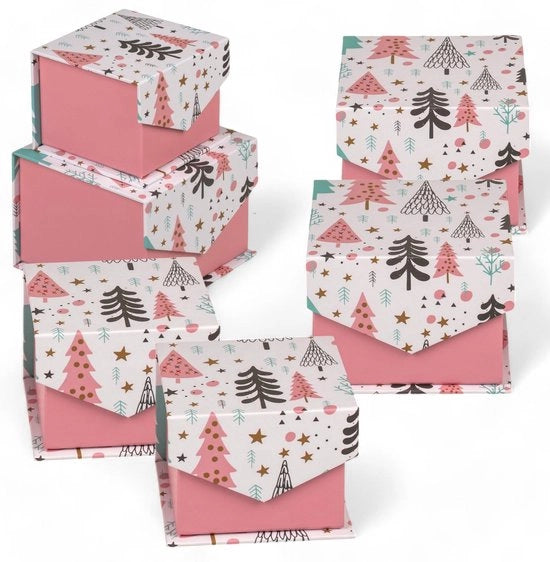 Set di regali con coperchio - 6 pezzi - Ripiegabile - 11 x 10,8 x 8,6 cm / 8 x 7,9 x 6,1 cm - Cadeaudozze