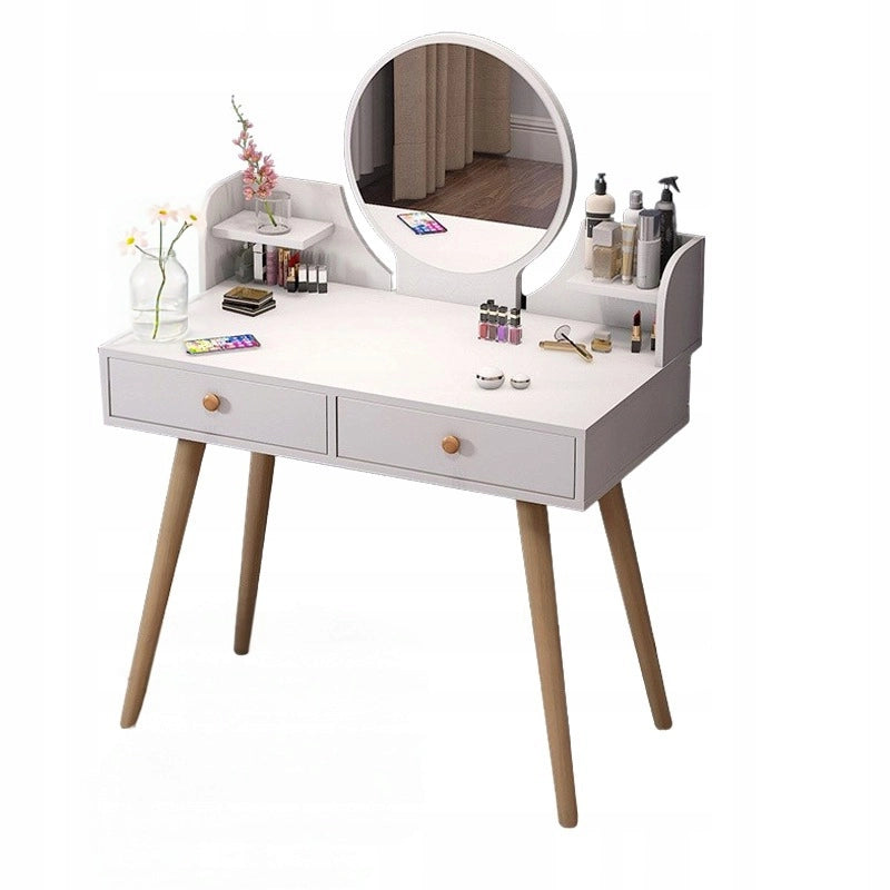 Toeletta da trucco con specchio, bianca, grande, con cassetti, stile loft, 80 cm