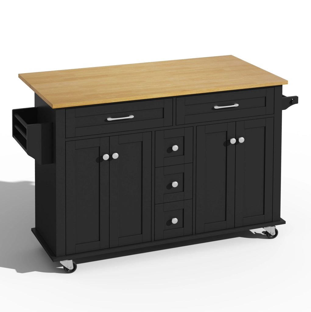 Carrello da cucina estensibile con piano ribaltabile; cassetti e ruote; MDF nero naturale