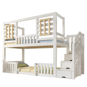 Letto a Castello 90 x 200 cm e 90 x 200 cm; 2 Posti - Scala Contenitore - Bianco