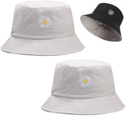 Cappello da sole in cotone a due facce - 2 pezzi - traspirante - nero/beige - pieghevole - per ragazze e bambine