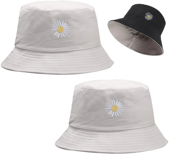 Cappello da sole in cotone a due facce - 2 pezzi - traspirante - nero/beige - pieghevole - per ragazze e bambine