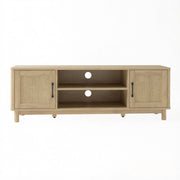 Mobile porta TV con vani aperti e ante laterali in truciolato rattan e pino per soggiorno rovere 135 × 39 × 45 cm
