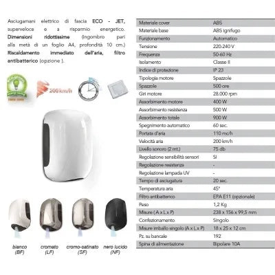 Asciugamani Elettrico Cromato 900 W Automatico