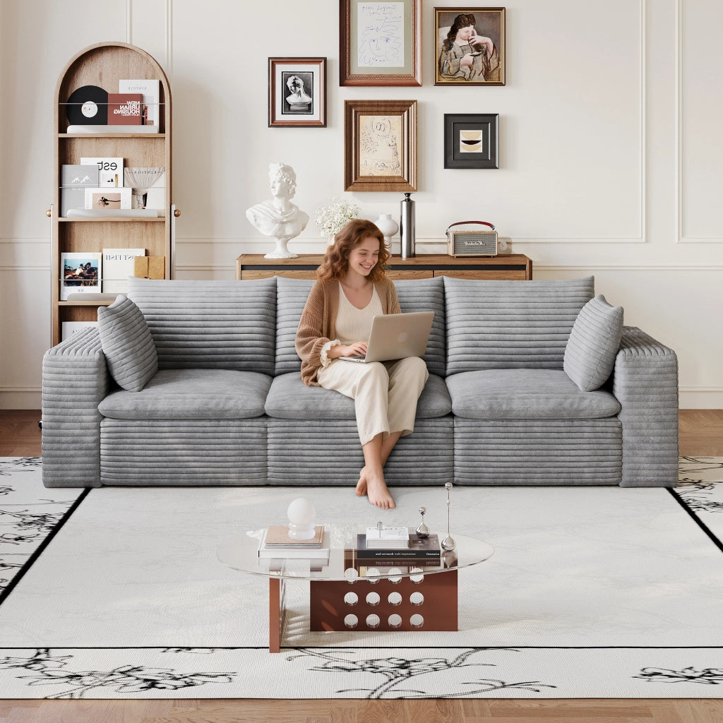 Divano Cloud 260 cm in Velluto a Coste ¨C MINIMAL ¨C Grigio Scuro, Imbottito, Senza Montaggio
