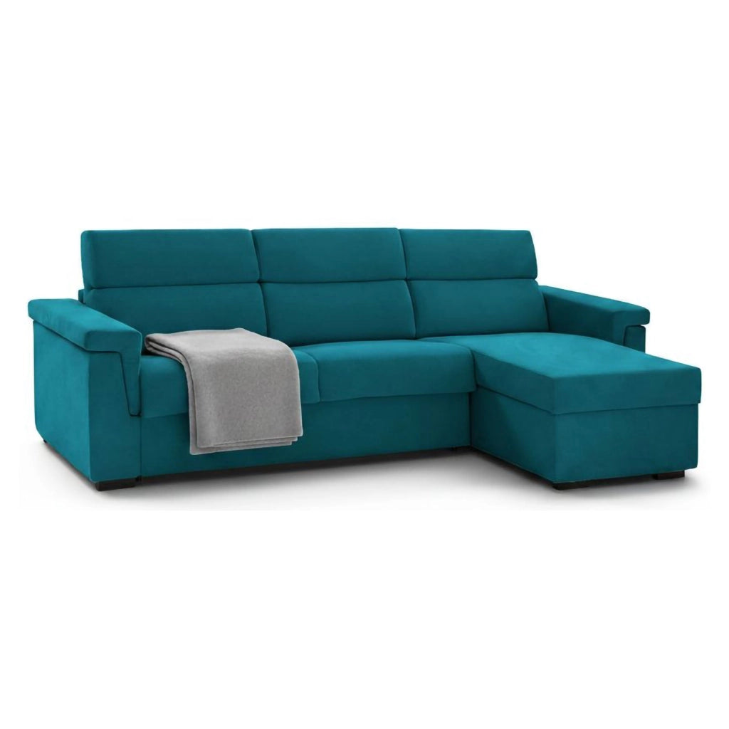 Ganzaria, Divano Letto con Penisola Sfoderabile Made in Italy, 285x160 cm Azzurro