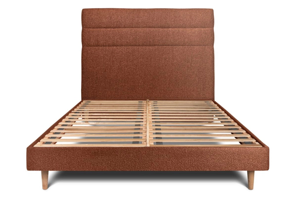 Letto 140x200 cm con testiera in linea - tessuto bouclé