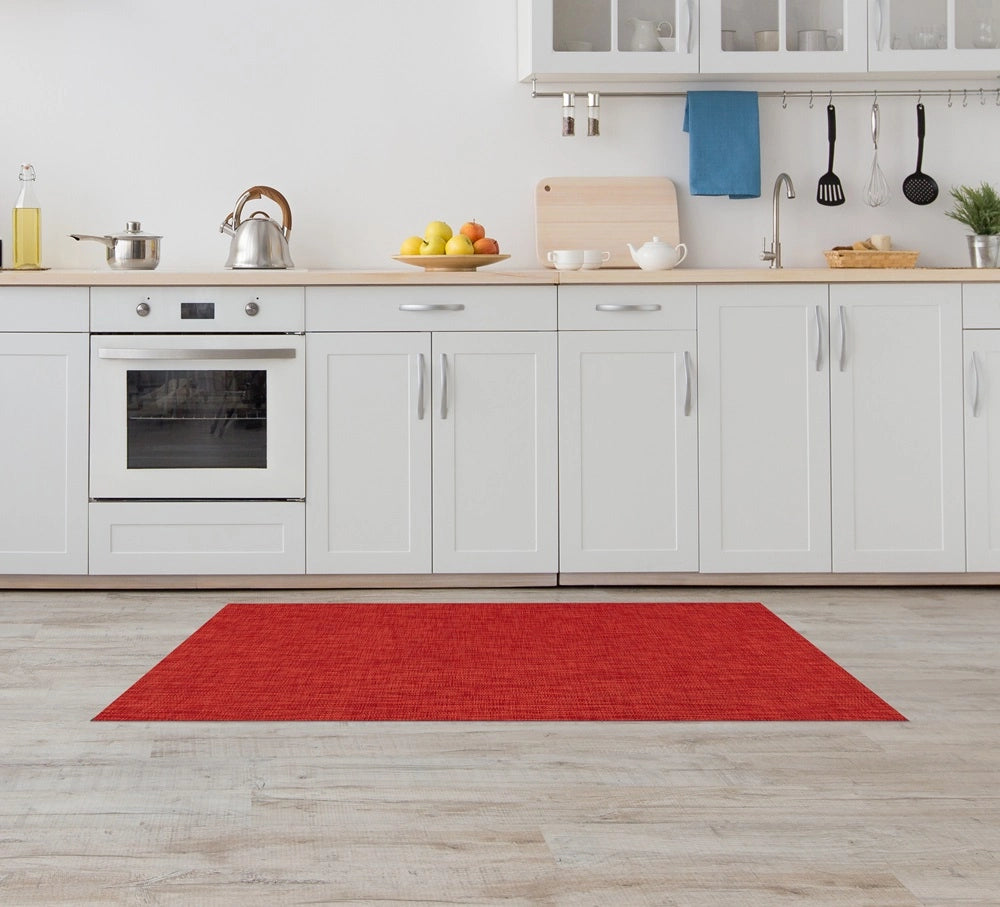 Tappeto Cucina Passatoia Antiscivolo Multiuso Soggiorno Corridoio No Pieghe Tinta Unita Effetto Rattan Intrecciata Lavabile Antimacchia  50x350cm - Vittoria Rosso