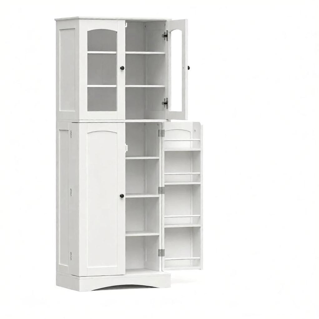 Sideboard elegante bianco con vetrina e ampio spazio contenitivo 60x40x162 cm