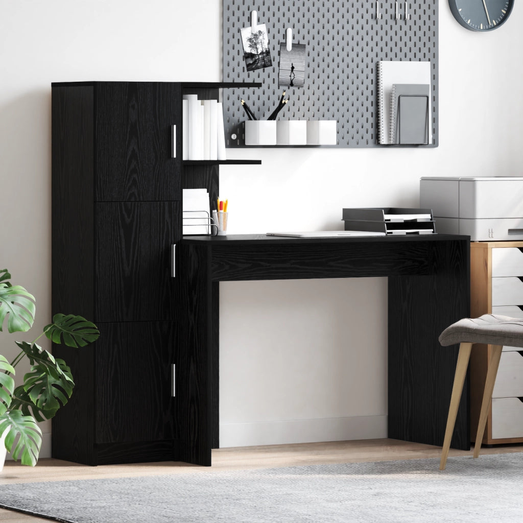 Scrivania con spazio di archiviazione Rovere Nero Legno Ingegnerizzato
