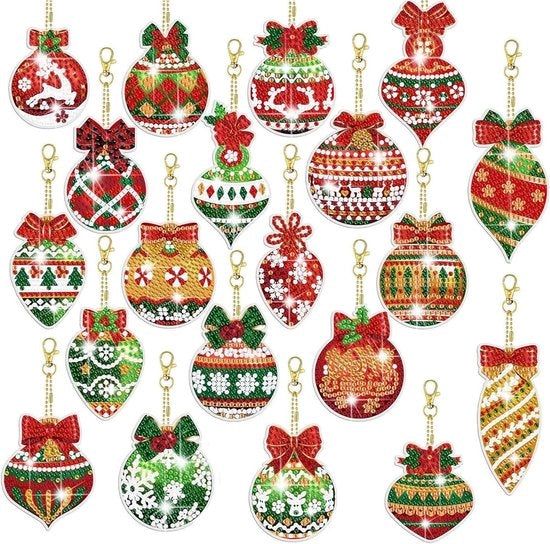 Decorazione per Porta Chiavi Natale 5D Puntinatura di Diamante - 20 pezzi - DIY Porta Chiavi - Modello 5D Puntinatura di Diamante