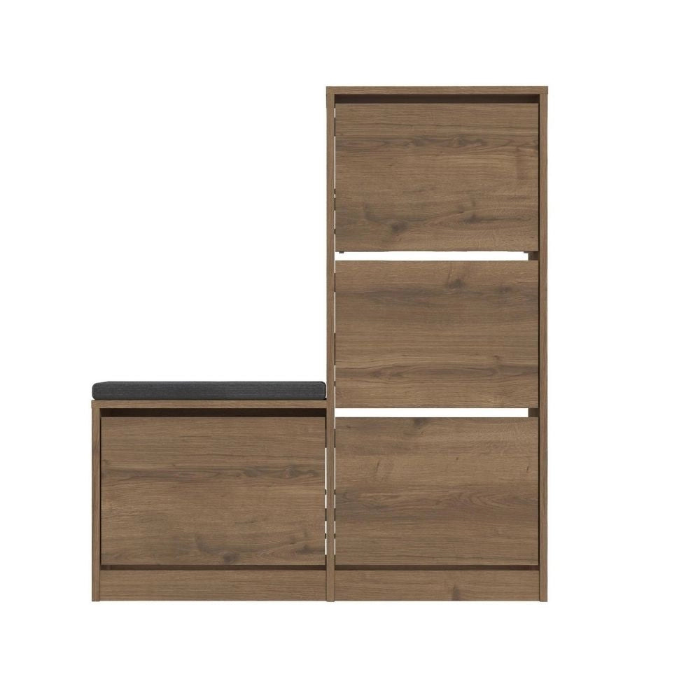 Scarpiera con panca Dude a 4 ante a ribalta colore noce 105x26x118.5H